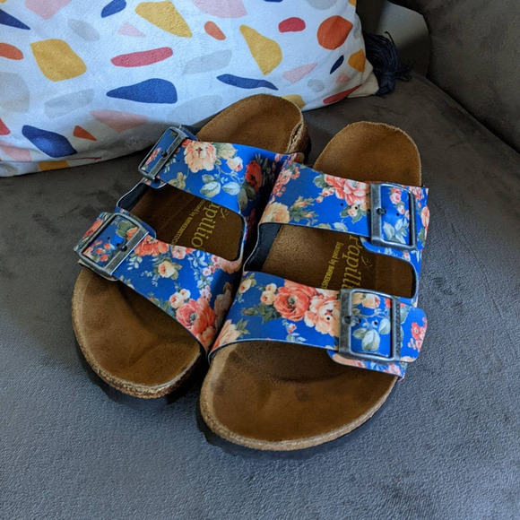 Birkenstock | Shoes | Birkenstock Papillio Womens Size 6 Blue Floral Print  Arizona Buckle Sandals | Poshmark